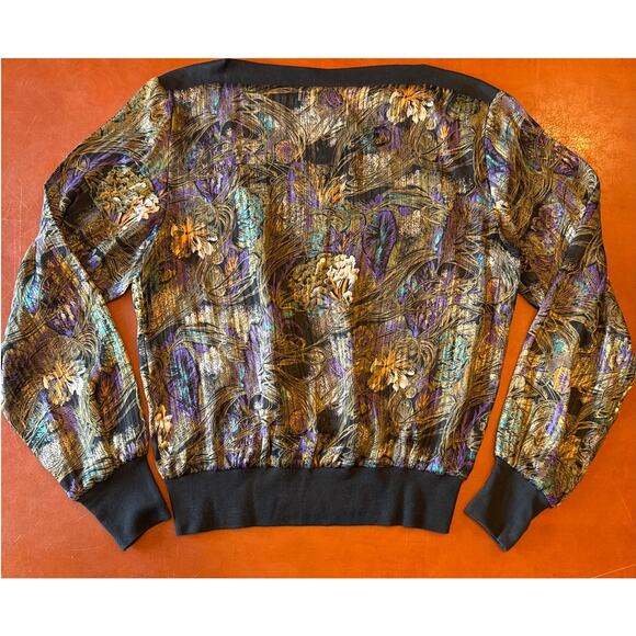 Vintage Kenar Silk Blouson Sheer Abstract Print Top Hong Kong 60s–80s M - Picture 6 of 6